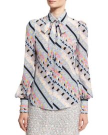 Marc Jacobs Printed Tie-Neck Bishop-Sleeve Blouse at Neiman Marcus